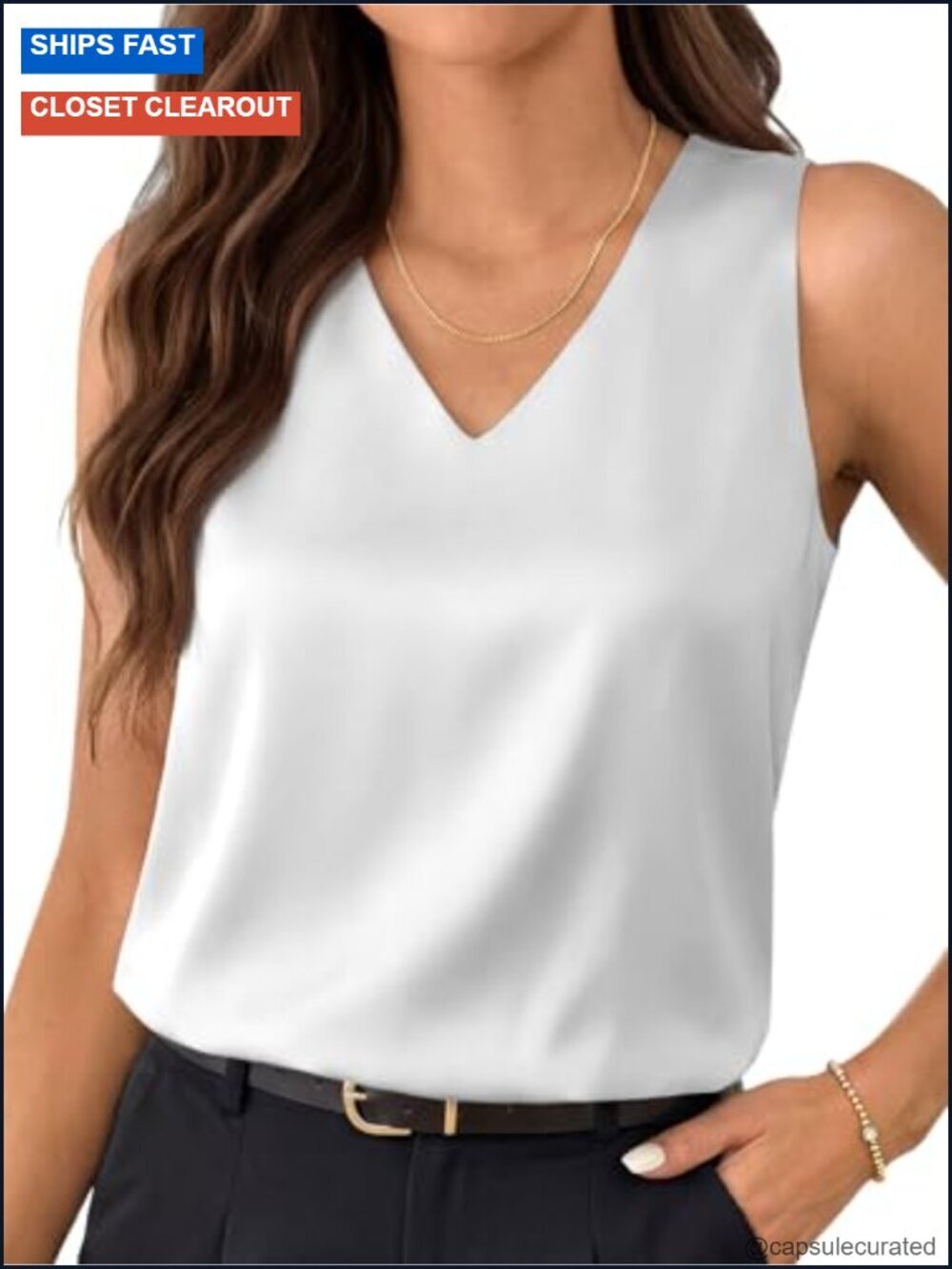 Silk Satin V Neck Tank Top Sleeveless Blouse Business Casual Summer
